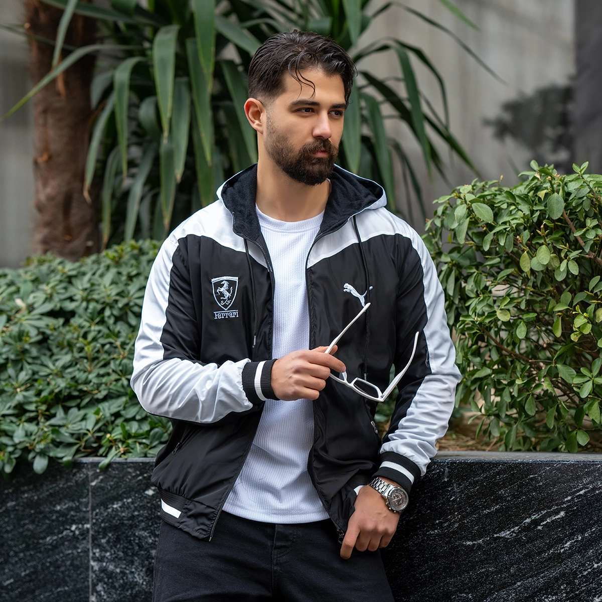 کاپشن مشکی سفید مردانه مدل Ferrari